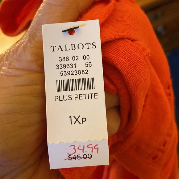 1XP TALBOTS ORANGE SHORT SLEEVED COTTON SHIRT NWT. NOTCHED V NECK WITH CUTOUTS - Picture 7 of 7